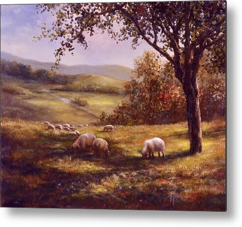 Country Landscape Metal Print featuring the painting Peaceful Pasture by Lynne Pittard