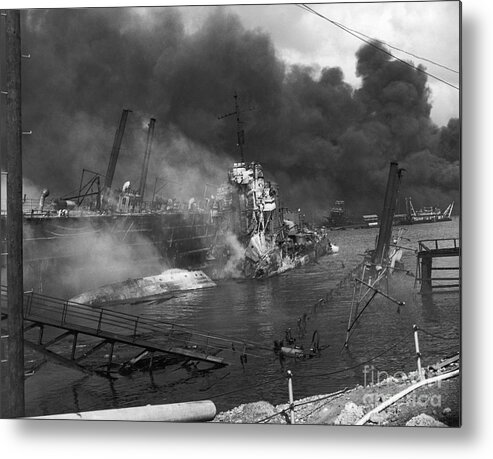 1941 Metal Print featuring the photograph Pearl Harbor - USS Shaw Wreckage, 1941 by Granger