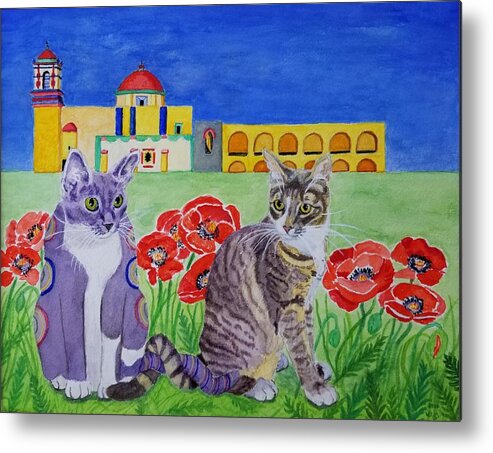 Cat Metal Print featuring the painting Peggy and Maya by Vera Smith