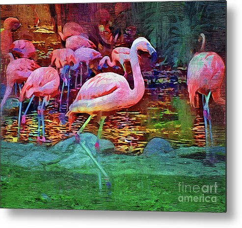 Flamingo Metal Print featuring the digital art Pink Flamingos by Kirt Tisdale