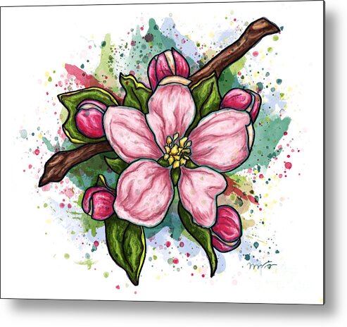 Flower Metal Print featuring the painting Pink flower on white background, cherry blossom by Nadia CHEVREL
