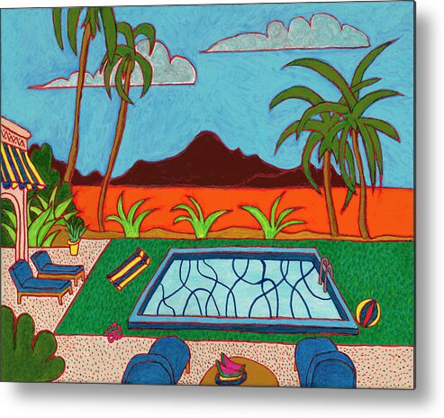  Metal Print featuring the painting Playing Poolside in Palm Springs by Doug Fischer