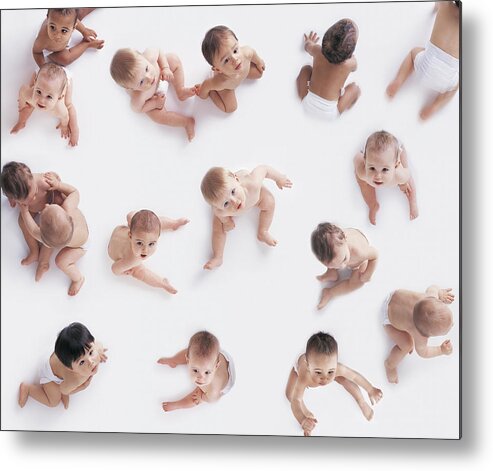 People Metal Print featuring the photograph Portrait of a Large Group of Babies Looking Upwards by Digital Vision.