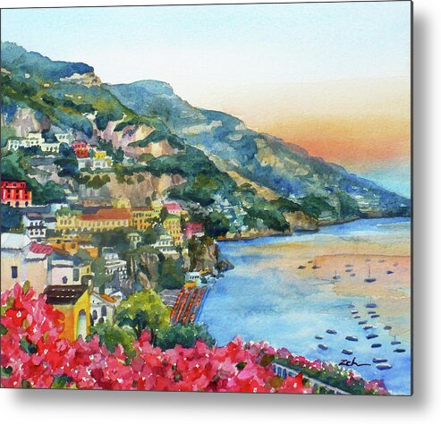 Amalfi Coast Metal Print featuring the painting Positano Sunset by Janet Zeh