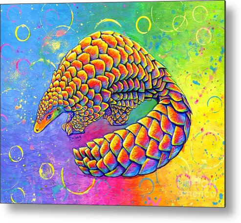 Pangolin Metal Print featuring the painting Psychedelic Pangolin by Rebecca Wang
