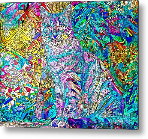 Wingsdomain Metal Print featuring the photograph Pychedelic Cat in Contemporary Psychedelic Colors 20201120 by Wingsdomain Art and Photography