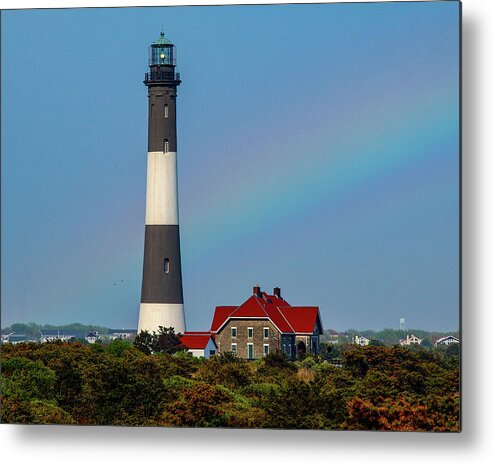 Lighthouse Metal Print featuring the photograph Rainbow At The Lighthouse by Cathy Kovarik