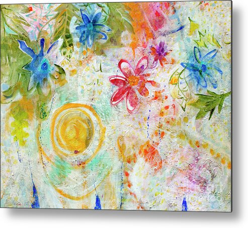 Rainbow Petals Metal Print featuring the mixed media Rainbow Petals by Cherie Salerno