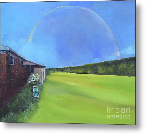  Metal Print featuring the painting Rainbow House by Jan Dappen