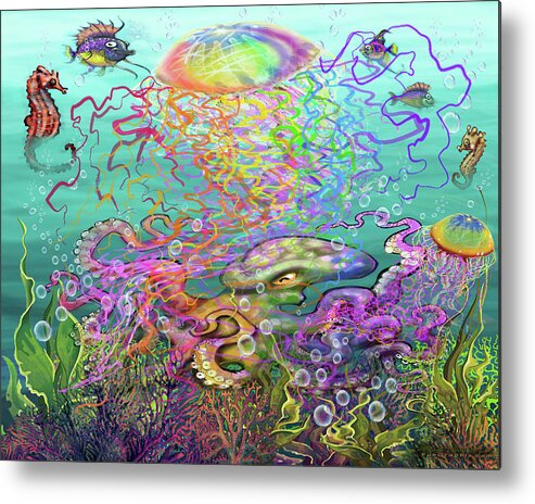 Rainbow Metal Print featuring the digital art Rainbow Jellyfish and Friends by Kevin Middleton