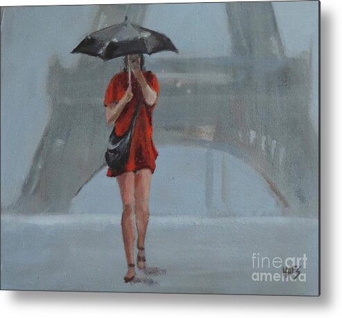 Waltmaes Metal Print featuring the painting Rainy day in Paris by Walt Maes