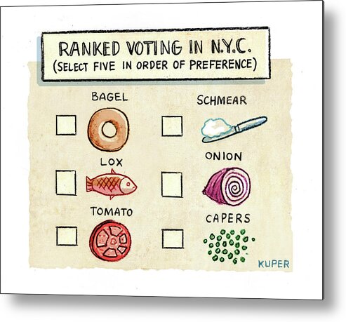 Ranked Voting In N.y.c. Metal Print featuring the drawing Ranked Voting in NYC by Peter Kuper