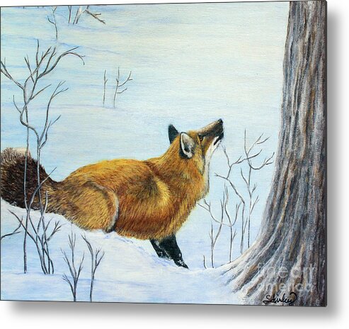 Fox Metal Print featuring the painting Red Fox in the Snow by Shirley Dutchkowski