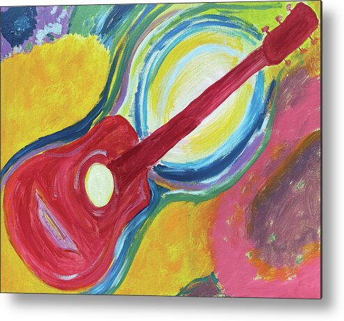 Music Metal Print featuring the painting Red guitasr by David Feder