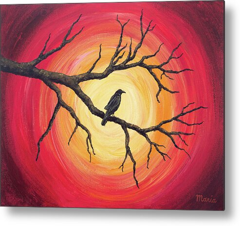 Raven Metal Print featuring the painting Red Moon Raven by Maria Meester