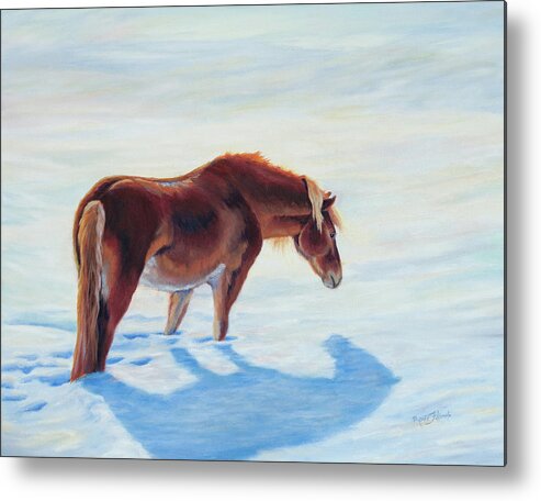 Red Pony Metal Print featuring the painting Red Pony in the Snow by Renee Forth-Fukumoto