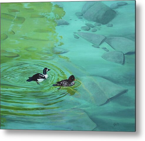 Barrows Goldeneye Metal Print featuring the painting Reflections_ Barrows Goldeneye by Tammy Taylor