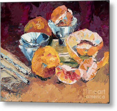 Oil Painting Metal Print featuring the painting Grapefruit Rice Bowls, 2012 by PJ Kirk