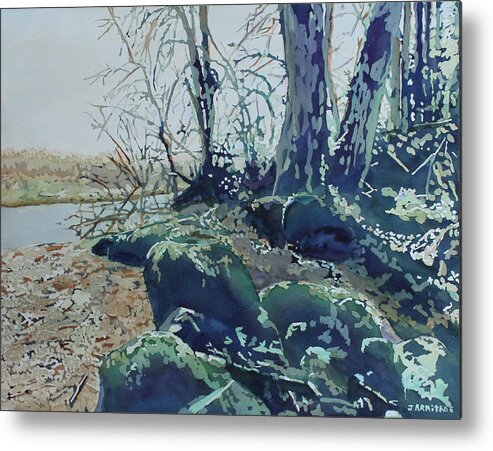 Willamatte River Metal Print featuring the painting Rocky Shore by Jenny Armitage