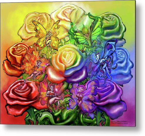 Rainbow Metal Print featuring the digital art Roses Rainbow Pixies by Kevin Middleton