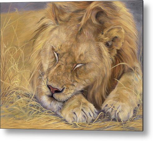 Lion Metal Print featuring the painting Royal Nap by Lucie Bilodeau