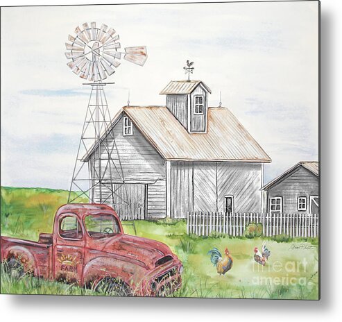 Barn Metal Print featuring the painting Rural White Barn A by Jean Plout