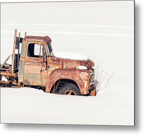 Vermont Metal Print featuring the photograph Rusty Old Farm Truck in Vermont Winter Landscape by Edward Fielding
