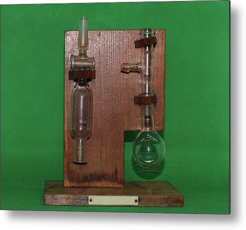 Analysis Metal Print featuring the photograph Science Equipment On Vintage Wooden Stand by Tom Conway