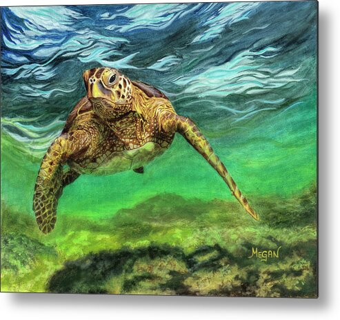 Hawkbill Turtle Metal Print featuring the painting Scout by Megan Collins