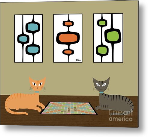 Mid Century Cat Metal Print featuring the digital art Scrabble Cats with Mid Century Shapes by Donna Mibus