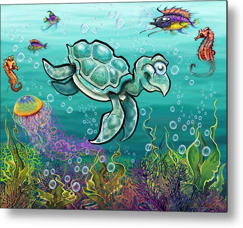 Sea Turtle Metal Print featuring the digital art Sea Turtle and Friends by Kevin Middleton