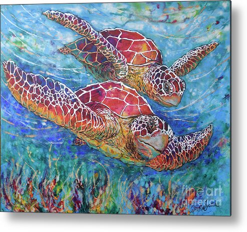  Metal Print featuring the painting Sea Turtle Buddies III by Jyotika Shroff