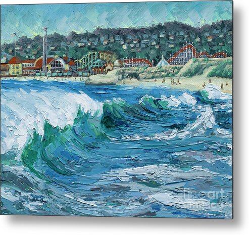 Impasto Metal Print featuring the painting Seabright Beach Wave, 2021 by PJ Kirk