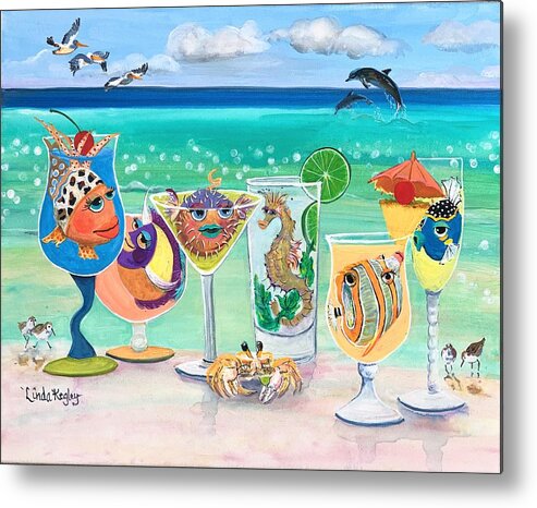 Beach Party Metal Print featuring the painting Seaside Cocktails by Linda Kegley