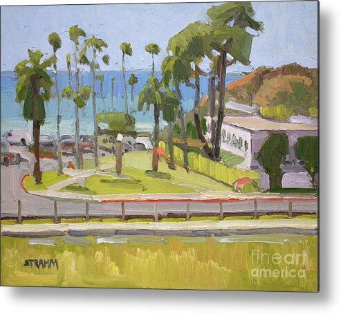 Swami's Metal Print featuring the painting Self-Realization Fellowship Temple at Swami's - Encinitas, California by Paul Strahm