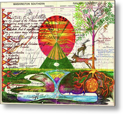 Lakota Sioux Metal Print featuring the drawing Seven Council Fires by Robert Running Fisher Upham