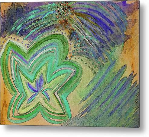 Star Metal Print featuring the painting Shining Star Green Blue Orange by Corinne Carroll