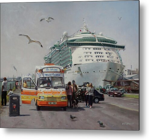 Ship Metal Print featuring the painting Ship and ice creams at Mayflower Park Southampton by Martin Davey