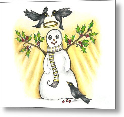 Snow Man Metal Print featuring the drawing Snow Angel Drawing by Kristin Aquariann