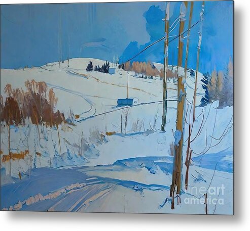 Snow Metal Print featuring the painting Snow Day Painting snow winter plein air impressionism landscape art artist birches brushes canvas color decline drawing easel gouache high water interior landscape museum oil oil on canvas paints by N Akkash