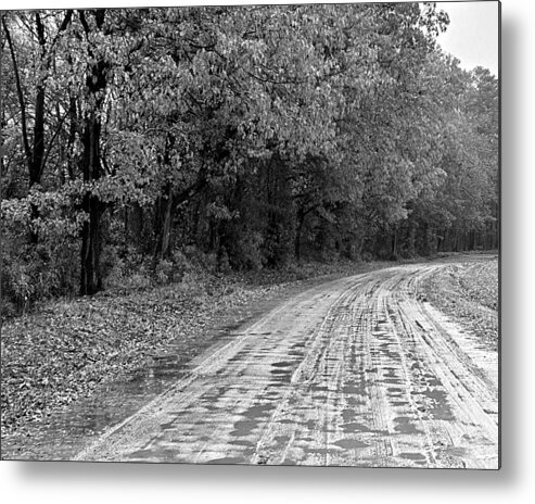 Dirt Metal Print featuring the photograph Soggy Dirt Road BW by Lee Darnell
