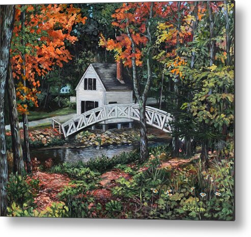 Maine Metal Print featuring the painting Somesville Maine Footbridge by Eileen Patten Oliver