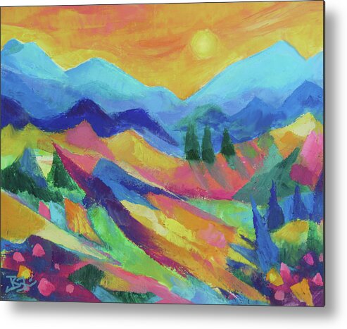 Colorful Abstract Mountains Metal Print featuring the painting Southwest Mountains by Jean Batzell Fitzgerald