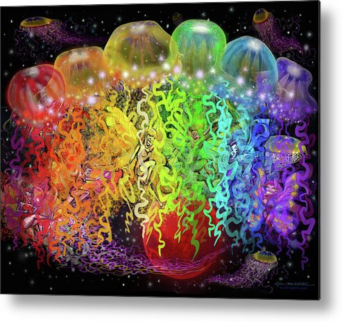 Space Metal Print featuring the digital art Space Pixies n Jellyfish by Kevin Middleton
