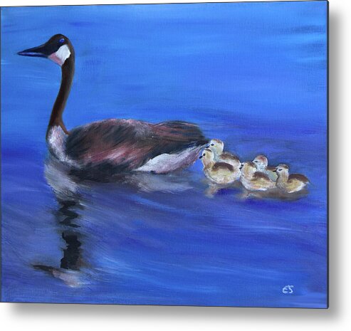 Canadian Goose Metal Print featuring the painting Spring Surprise by Evelyn Snyder