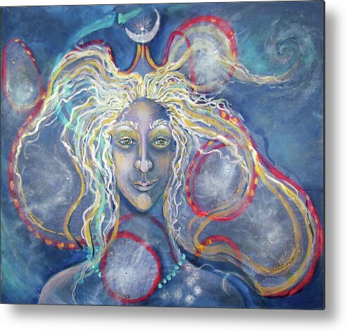 Star Woman. Star Metal Print featuring the painting Star Woman The Lady Star Moon by Feather Redfox