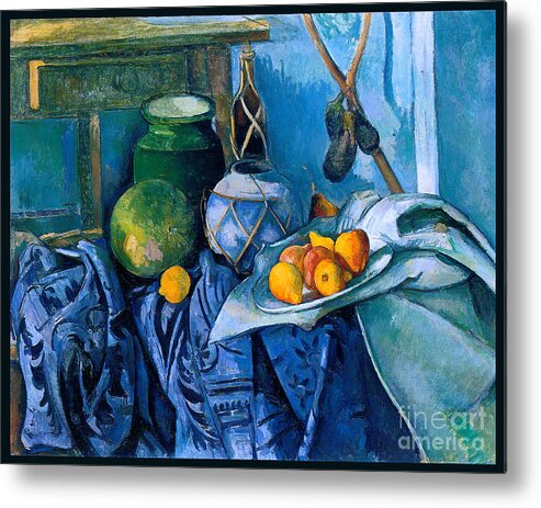 Cezanne Metal Print featuring the painting Still Life with a Ginger Jar and Eggplants 1893 by Paul Cezanne