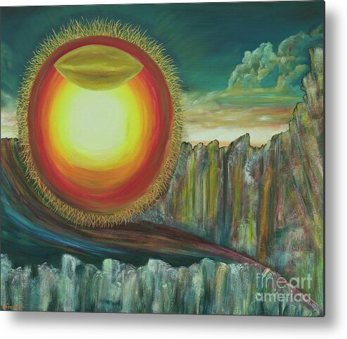 Popular Photo Metal Print featuring the painting Sun meeting with the stream by Ofra Wolf