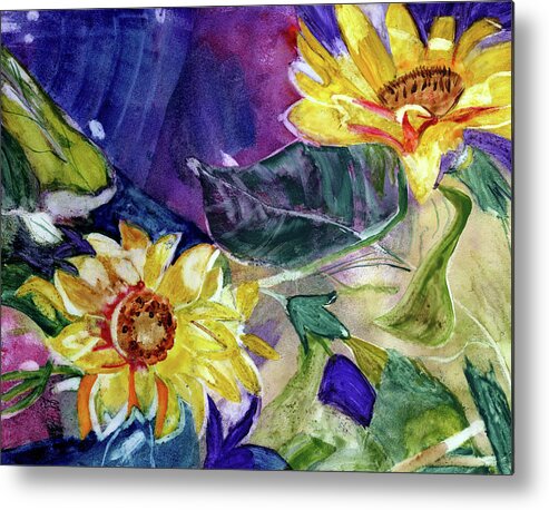  Watercolor Metal Print featuring the painting Luminous Sunflowers by Genevieve Holland