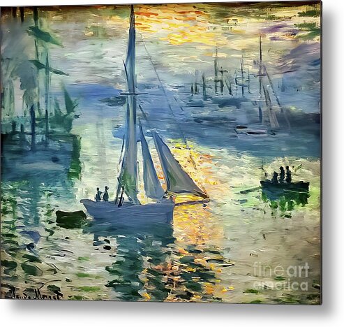 Sunrise Metal Print featuring the painting Sunrise The Sea by Claude Monet 1873 by Claude Monet
